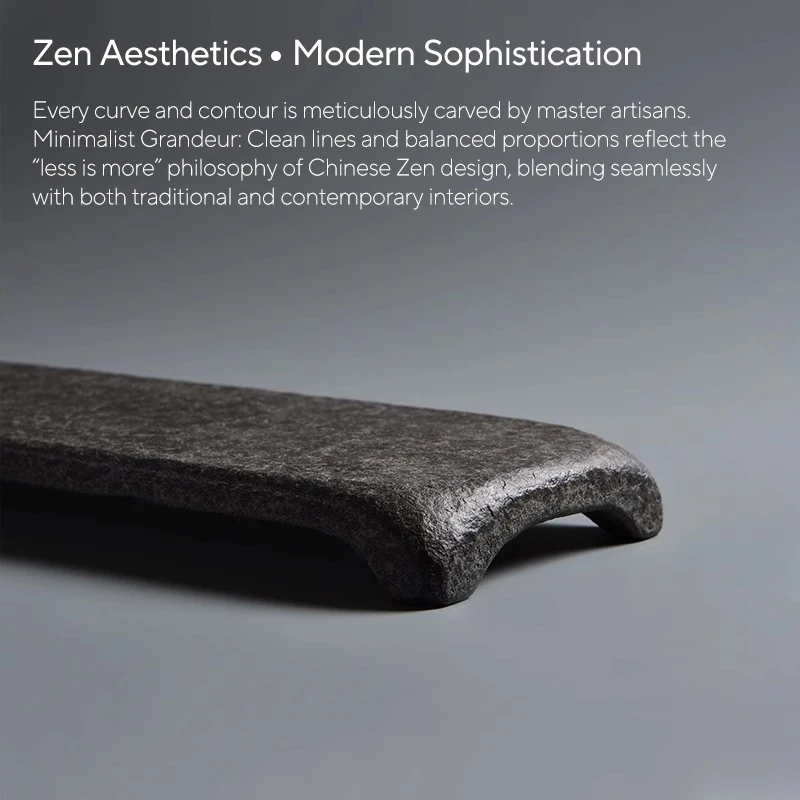 Stein-Teekannenuntersetzer aus Natürlichem Schwarzem Basalt, Handgefertigtes Künstlerisches Zen Kung Fu Teezeremonie-Accessoire, Heimischer Teetisch-Dekor 38x12cm – Detail 3