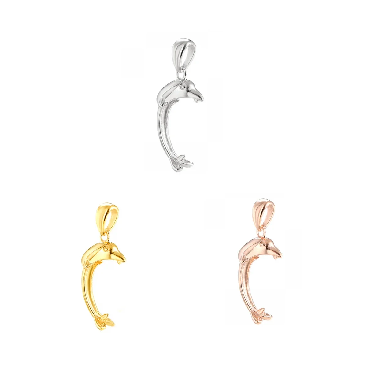 

925 Sterling Silver Dolphin Shaped Drilled Hole Pearls Pendant Blank Base Accessories DIY Handmade Necklace Setting Making Craft
