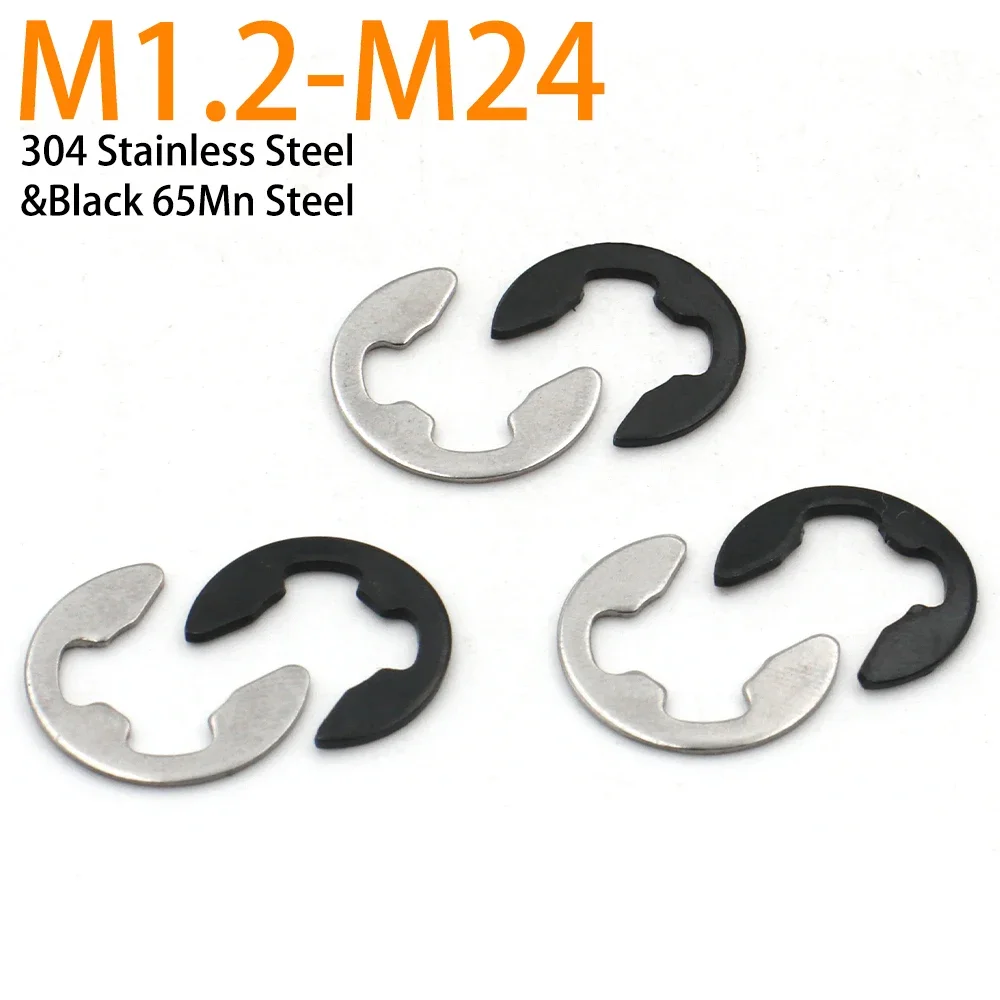 10/50/100pcs M1.2 M1.5 M2 M2.5 M3 4 5 6 8 10 11 to M24 Black 65Mn Steel 304 Stainless Steel E Clip Circlip Retaining Ring Washer