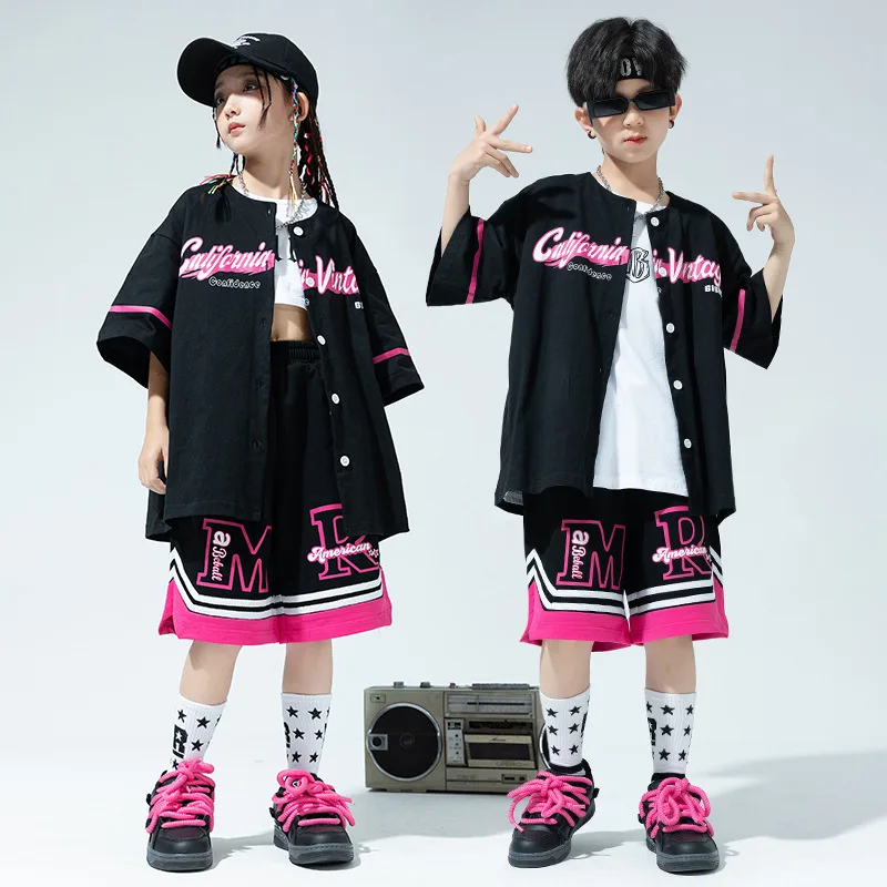 Bambini costumi di danza Hip Hop imposta ragazze camicia nera pantaloncini vestito Jazz Stage outfit Summer Performance ragazzi Street Dance abbigliamento