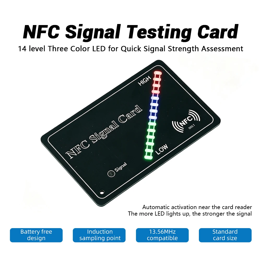 NFC Signal Tester Card Reader Signal Strength Test Card Inductive Power Supply 14‑Level LED Display For Access Control Debug