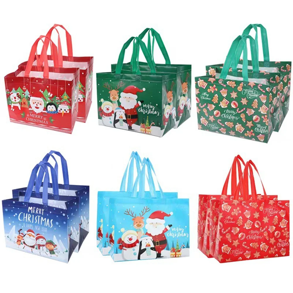 New Christmas Gift Bag Cartoon Cute Santa Elk Snowman Non Woven Tote Bag Large Capacity Foldable Shopping Bag Party Supplies