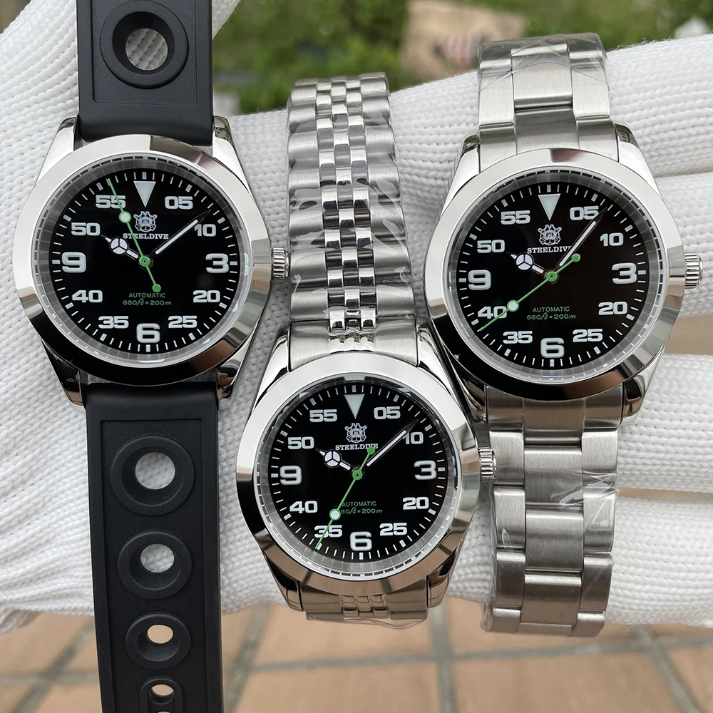 Steel dive sd1934k luxus mechanische uhr nh35 werk 39mm gehäuse 20bar wasserdichte schweizer leuchtende kleine krone dive armbanduhren