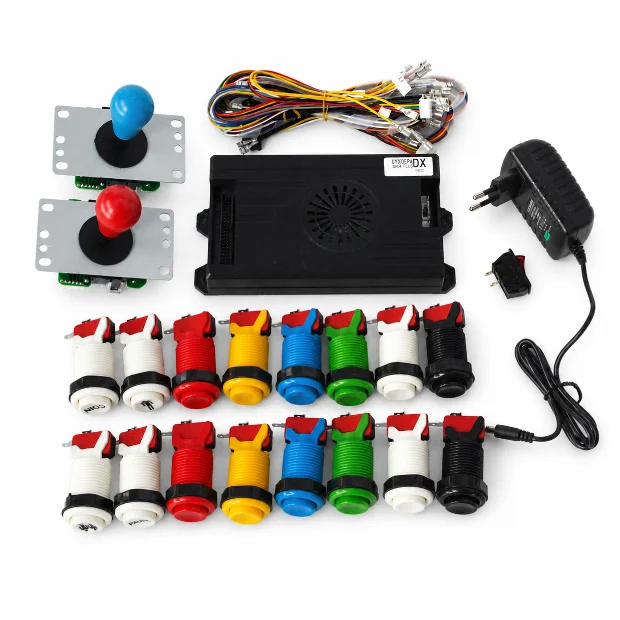 Kit DIY Arcade Pandora Saga DX 9800 Jeux en 1 avec 2 Joysticks, 16 Boutons Poussoirs, Faisceau de Câblage et Adaptateur Secteur