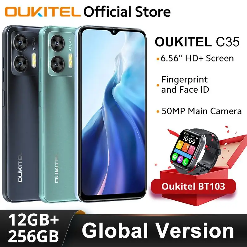 OUKITEL C35 12GB+256GB 5150mAh dual SIM 3 Smartphone 6.56 inch 120Hz 50MP camera smartphone 4G Android 13 phone