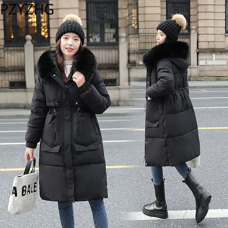 2023 New Women Down Cotton coat Winter Jacket hooded fur collar Outwear Female warm thick Parkas Mid length version Overcoat