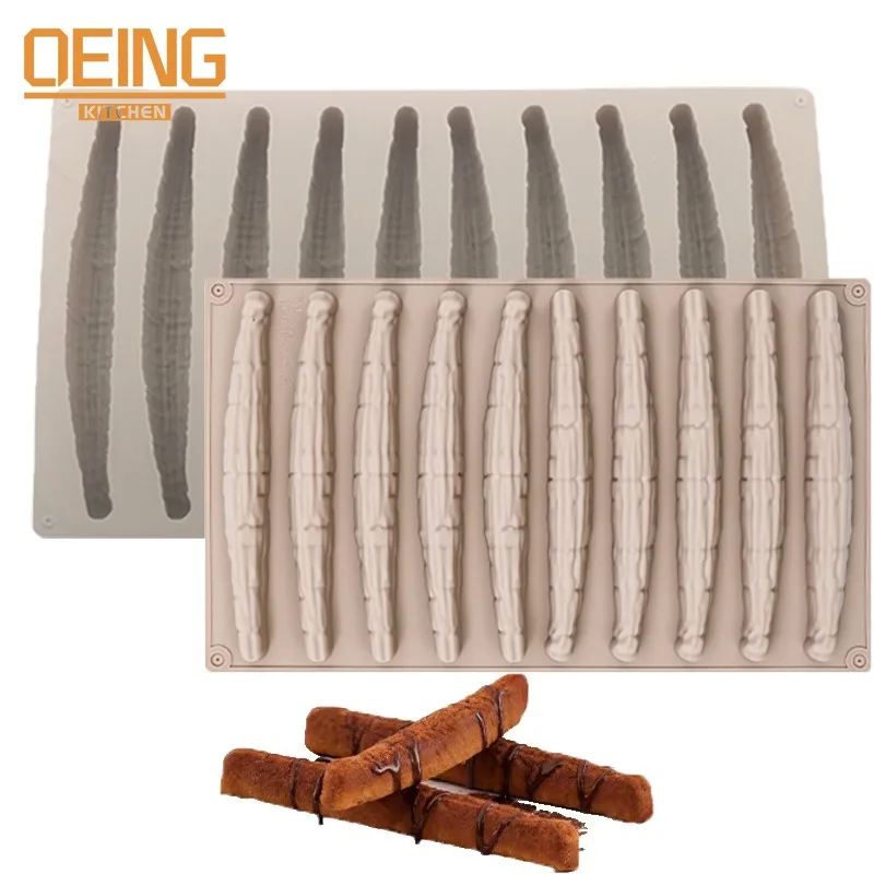 

Long Vanilla Pod Silicone Baking Mold for 10 Cavity Chocolate Cakes French Desserts Gummy Ladyfingers Fondant Cake Decoration