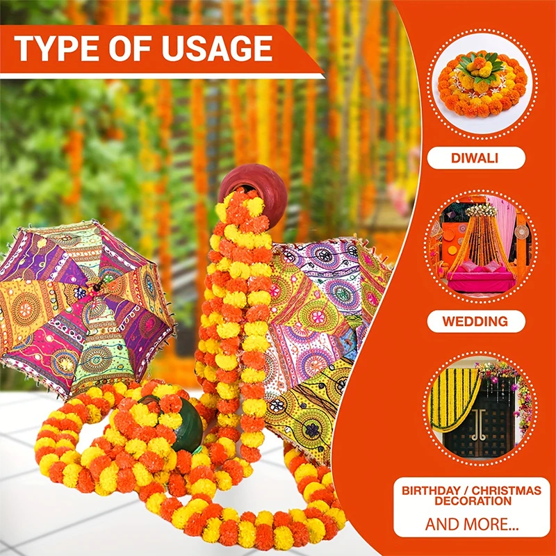 Marigold Flower Garland Flowers String Plastic Artificial Flowers Indian Diwali Traditional Festival Wreath Day of The Dead