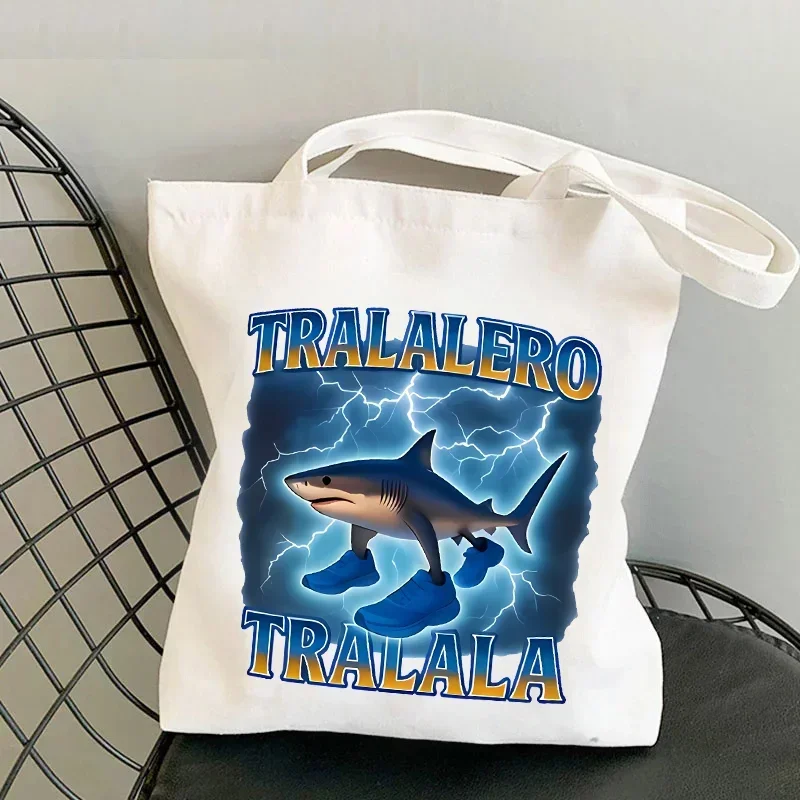 

Italian Brainrot Handbag Canvas Bag Tung Sahur Cartoon Funny Meme Shopping Pouch Fashion Tralalero Tralals Men Tote Kids Gift