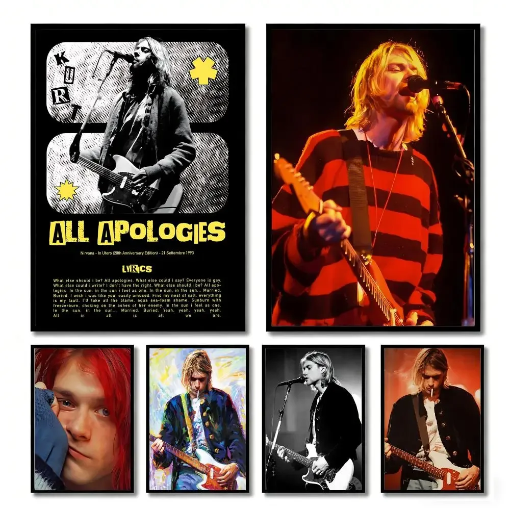 Kurt Cobain Singer Graffiti Painting Calligraphy Canvas Poster Wall Art Aesthetic Home Decoration for Living Room