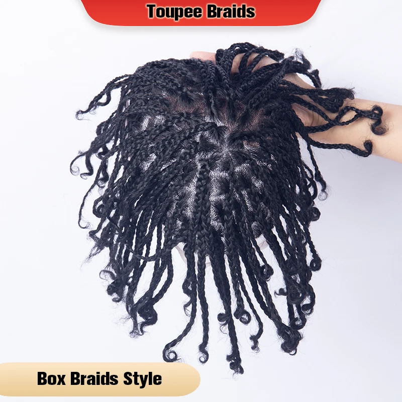 Toupee For Men Braiding Hair System Box Braids Human Hair Hairpieces Full Lace Base Hair Replacement Men Toupee Styled Male Wigs