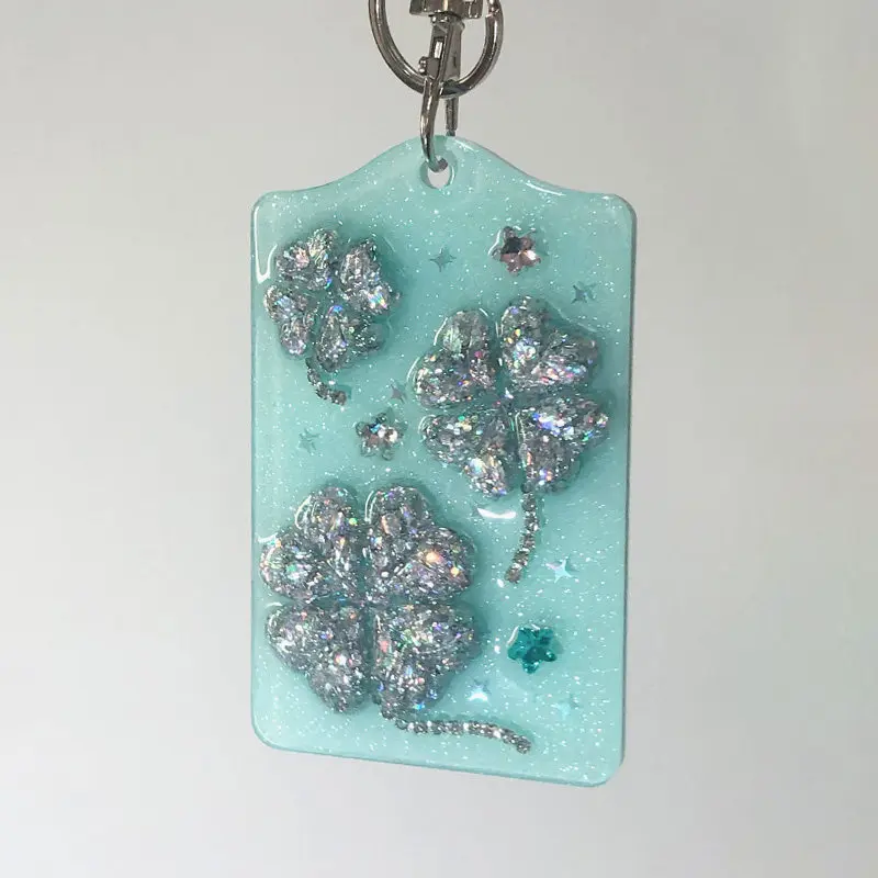 Y2K Glitter Resin Card Holder Handmade Rhinestone Decor ID Badge Holder Spring Coil Lanyard Photocard Bus Card Cover For Girls