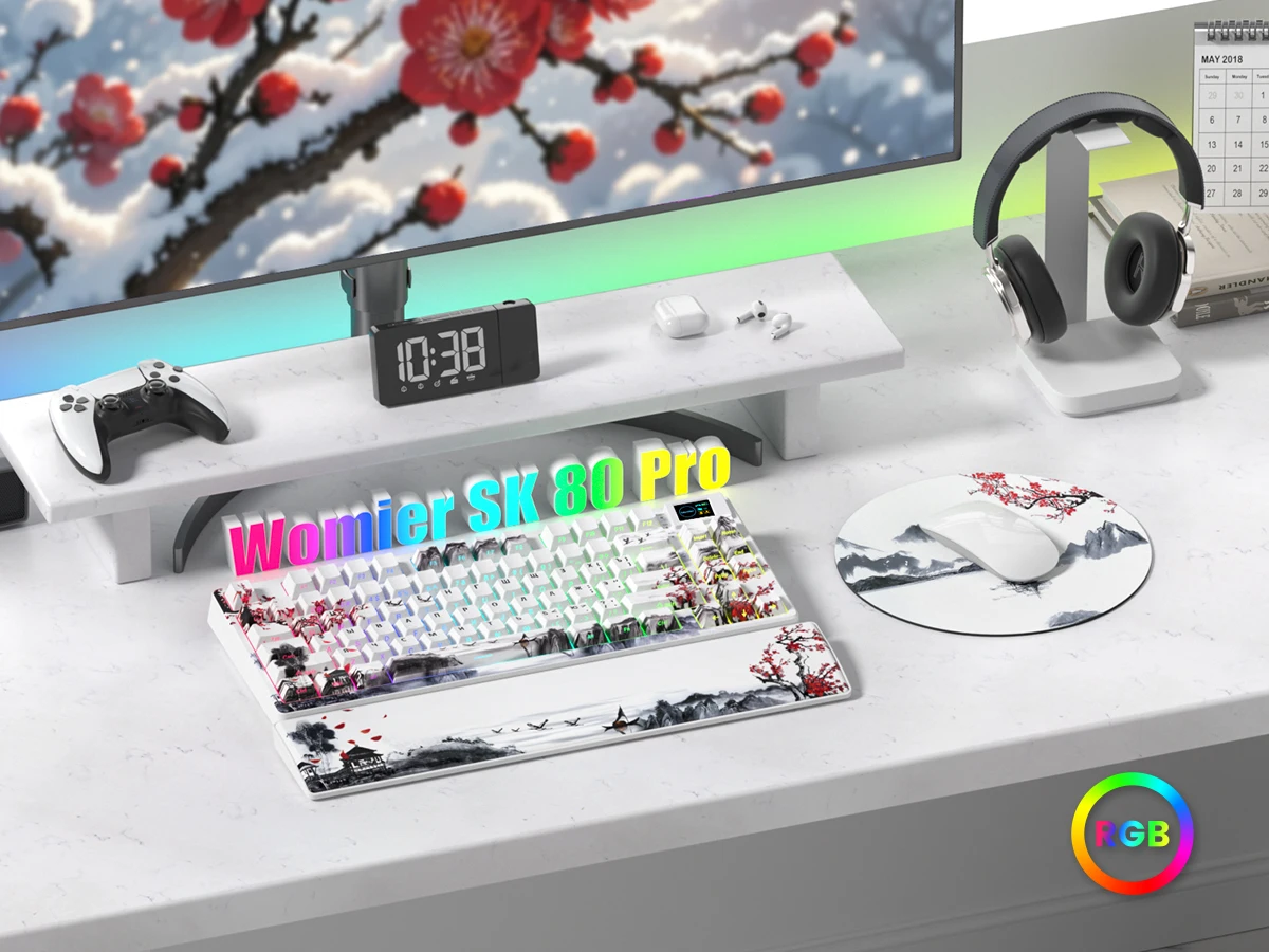 

Womier SK80 PRO Red Plum 75% Hot Swap Mechanical Keyboard 3-Modes Wireless Gasket RGB Gaming Keyboard with Mouse for Win/Mac