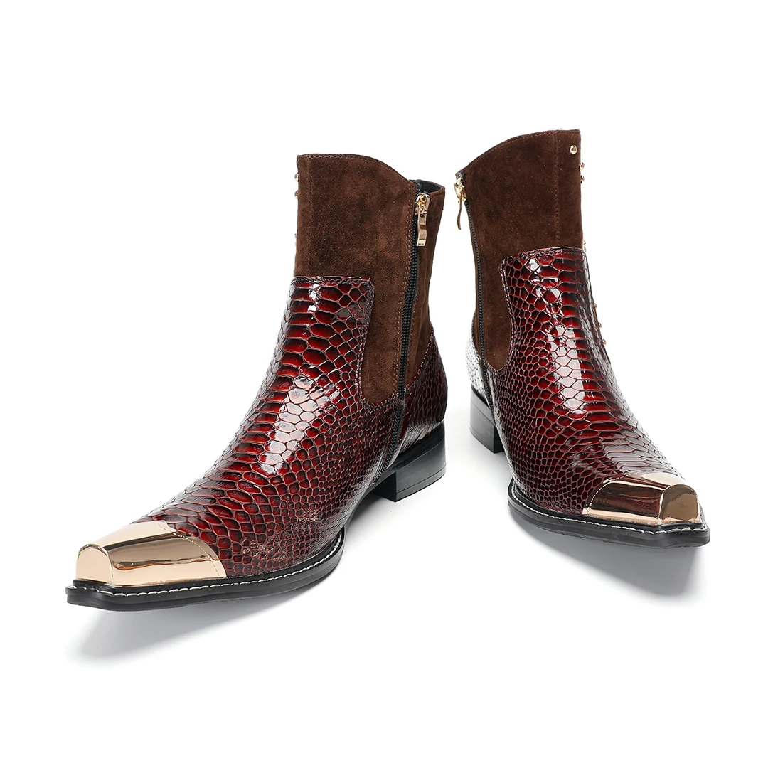 موضة أشار تو الرجال جلد طبيعي حذاء من الجلد للرجال حجم كبير رجل سستة دراجة نارية كاوبوي أحذية بوت قصيرة الذكور أحذية الحفلات #3