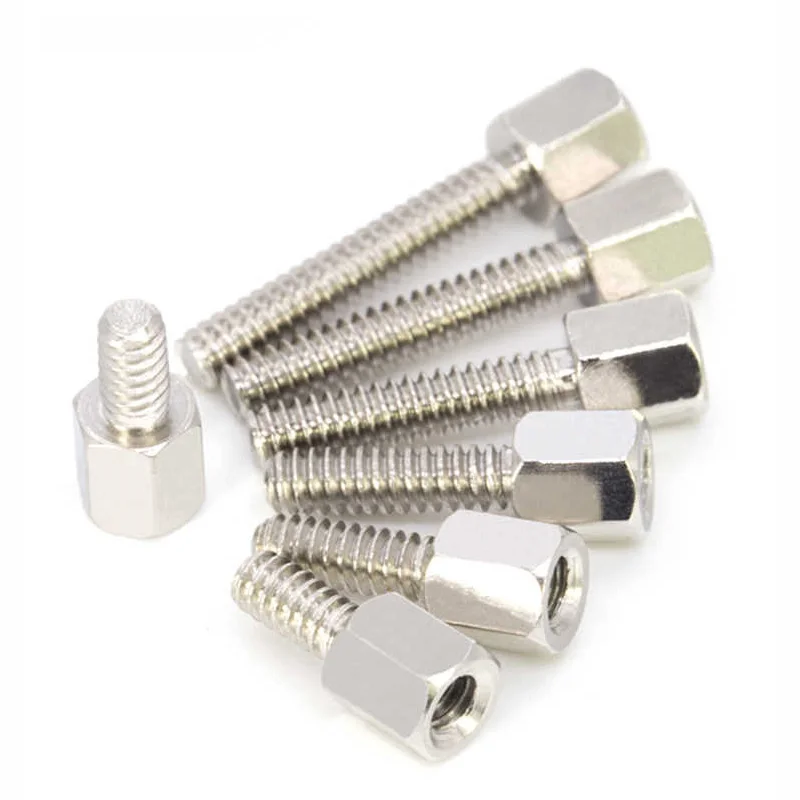 10/20/100Pcs 황동 니켈 도금 # 4-40*5+L PCB 보드 마더보드 VGA DVI COM용 육각 스탠드오프 스페이서 육각 머리 간격 나사