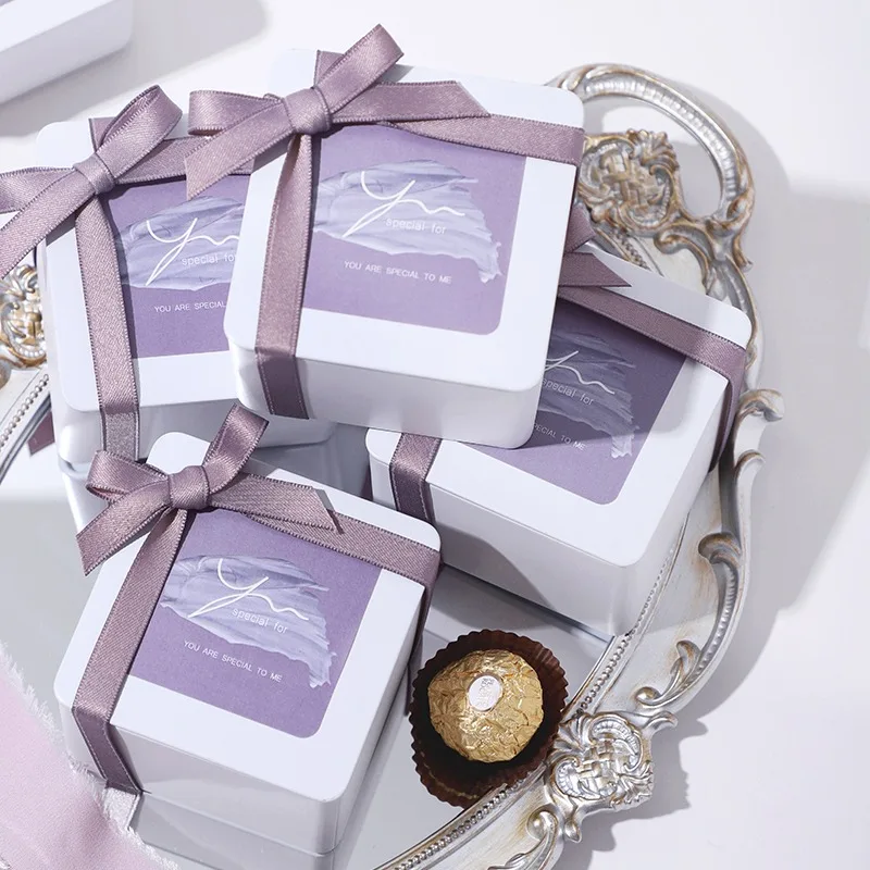 

10Pcs Square Iron Gift Box Tinplate Moth Advanced Wedding Candy Packaging Baby Shower Party Favor Supplies