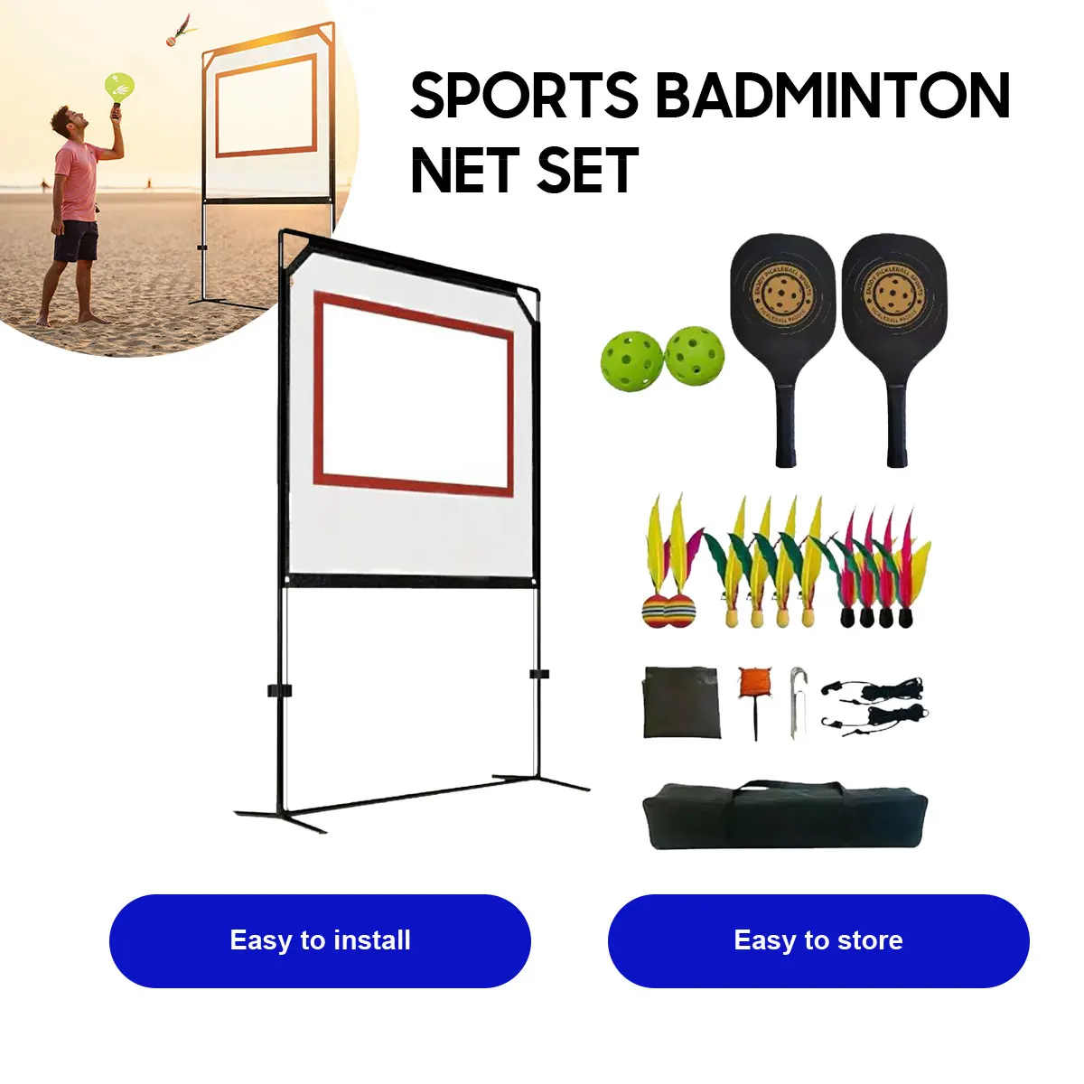 Ensemble de filet de Badminton pour adultes, filet de sport avec support, filet Portable pratique avec volants et raquettes pour l'extérieur et l'arrière-cour