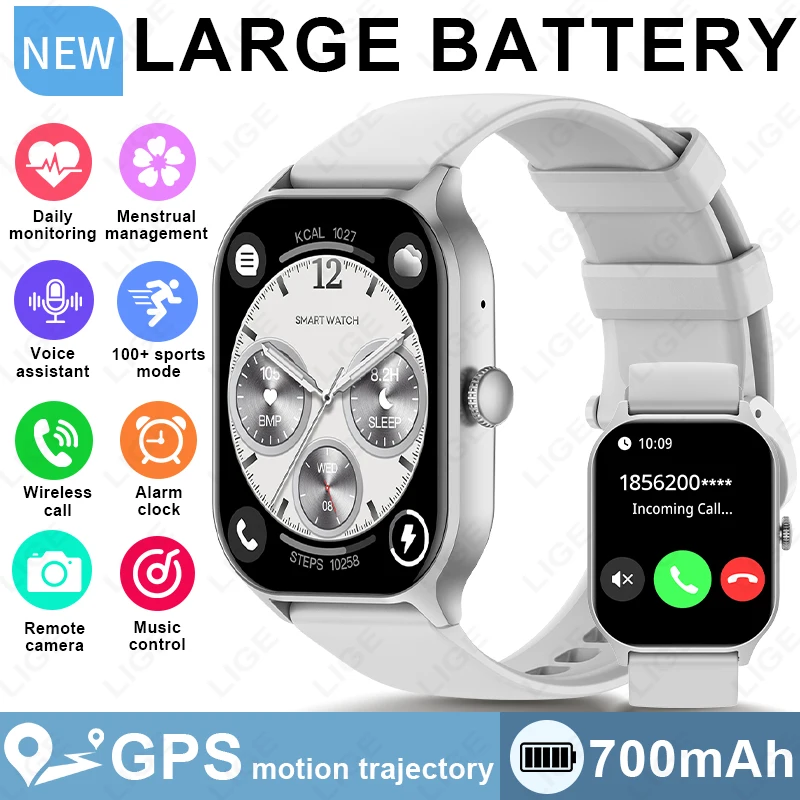 

LIGE New GPS Tracker Smart Watch 700mAh Battery 2.01-inch HD Display Sleep Health Monitor 1ATM Waterproof Men Women Smartwatches