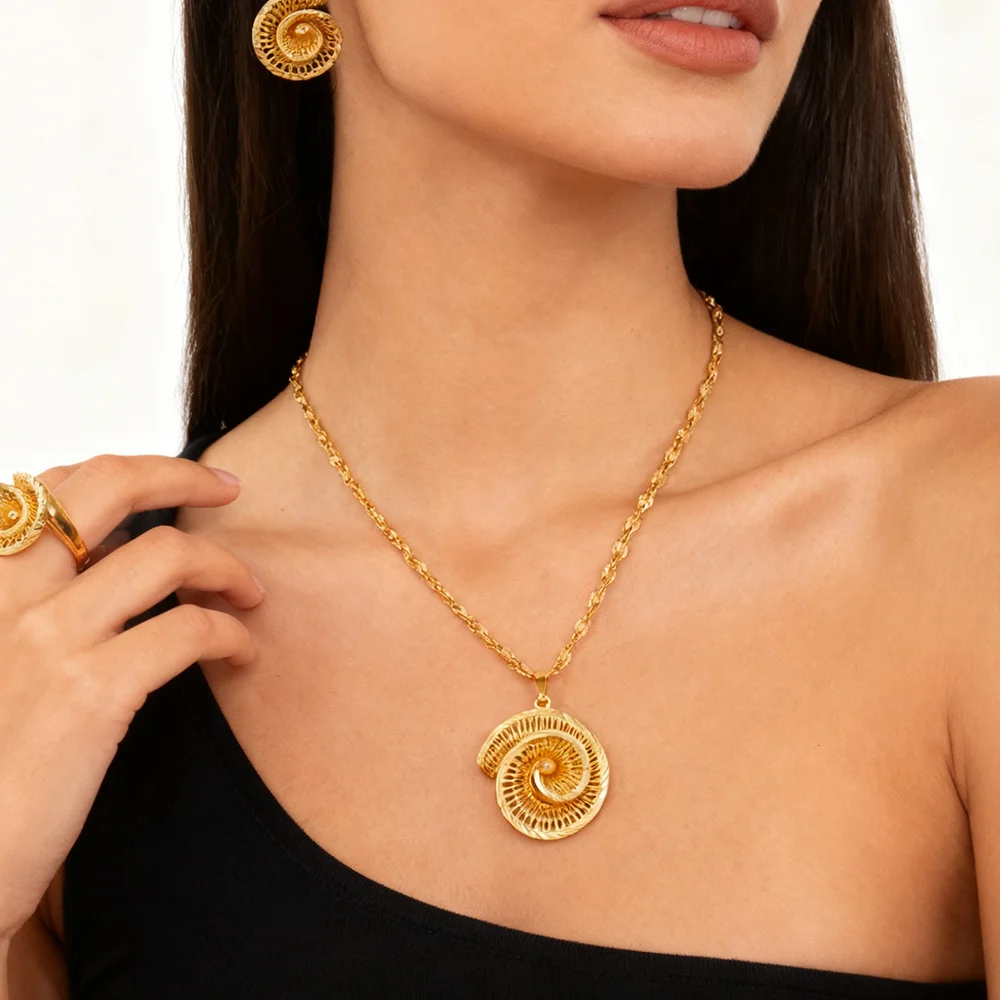 Vergoldetes Edelstahl-Halsketten- und Ohrring-Set für Damen, Modischer Persönlichkeits-Schmuck, Einfache Halsketten und Ohrringe als Geschenk – Detail 9
