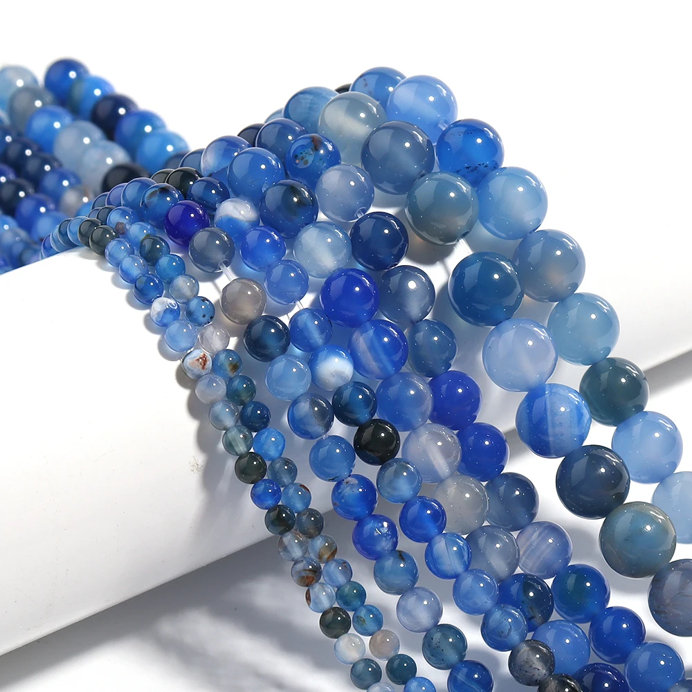 1 strang/lot Sapphire Blau Achat Stein Perlen Runde Lose Spacer Perlen Für Schmuck Machen DIY Halskette Armband Zubehör