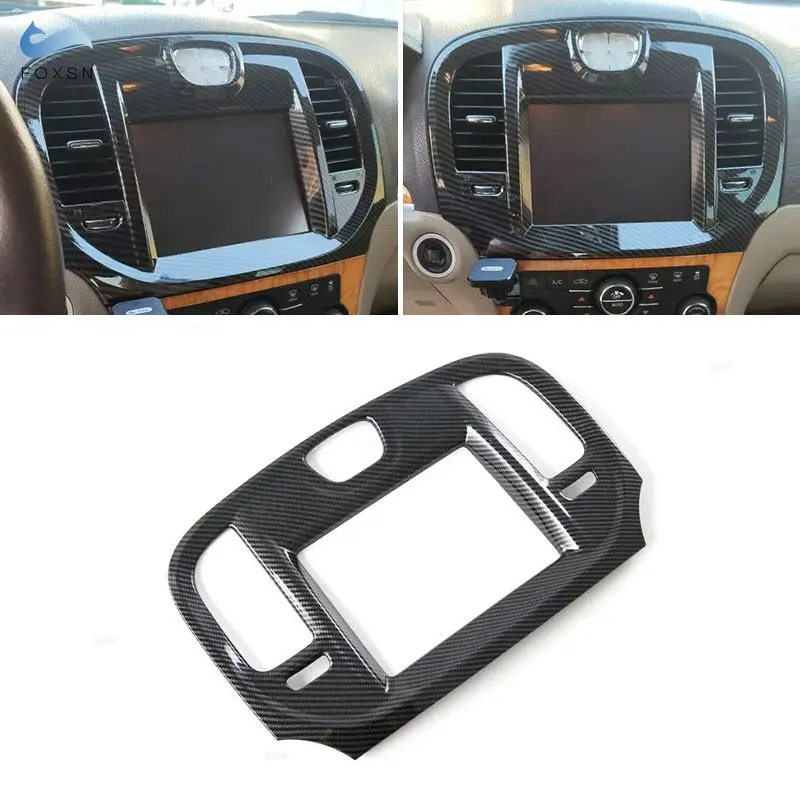 Car Air Conditioning Control Panel Navigation Frame Trim Cover Sticker For Chrysler 300 300C 2015-2024 ABS Carbon Fiber Texture