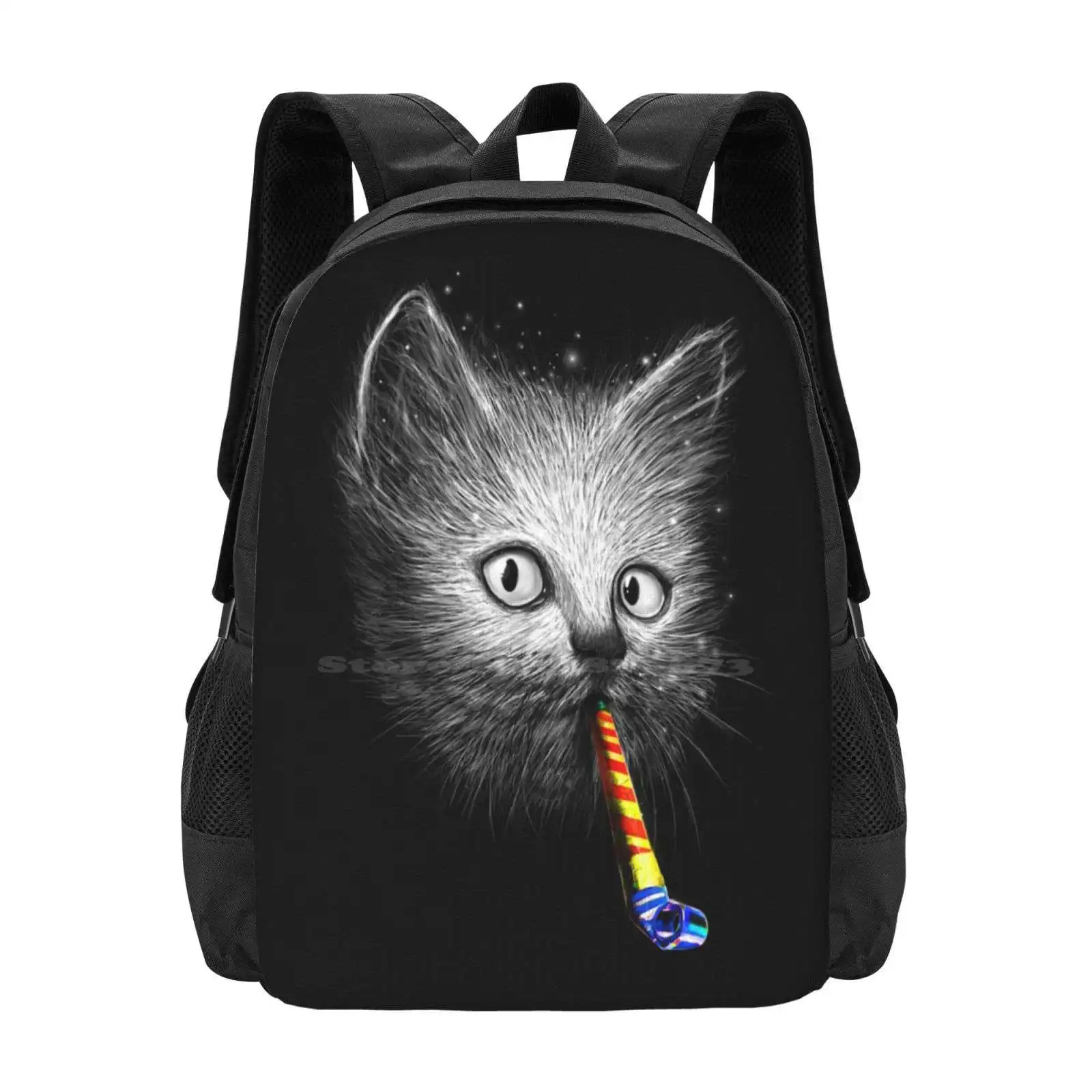 Slurp Party School Bag Big Capacity Backpack Laptop Cat Kitty Party Whistle Funny Humour Cute Eyes Animals