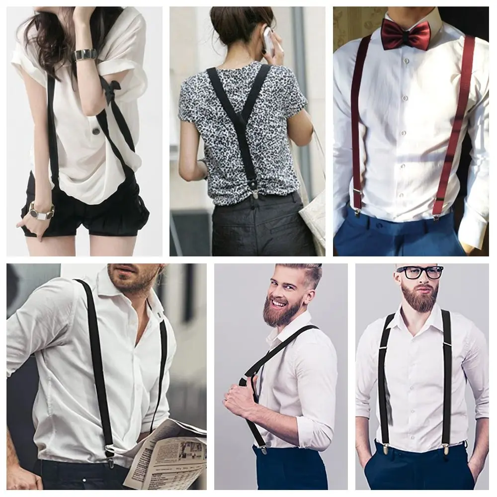 Y Back Style Leather Solid Color Elastic Adjustable Straps Suspenders Braces Unisex Suspenders