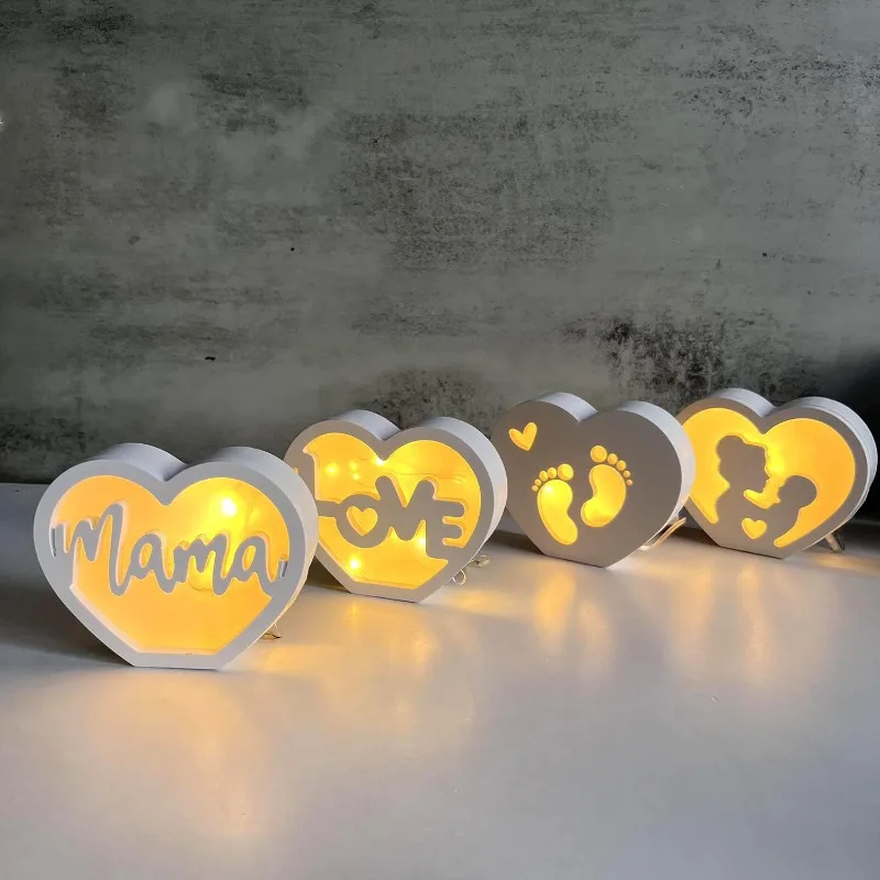 Hollow Mother's Day Silhouette Silicone Mold Mother Mama Letter Love Atmosphere Lamp Gift Box Candle Base Gypsum Resin Molds