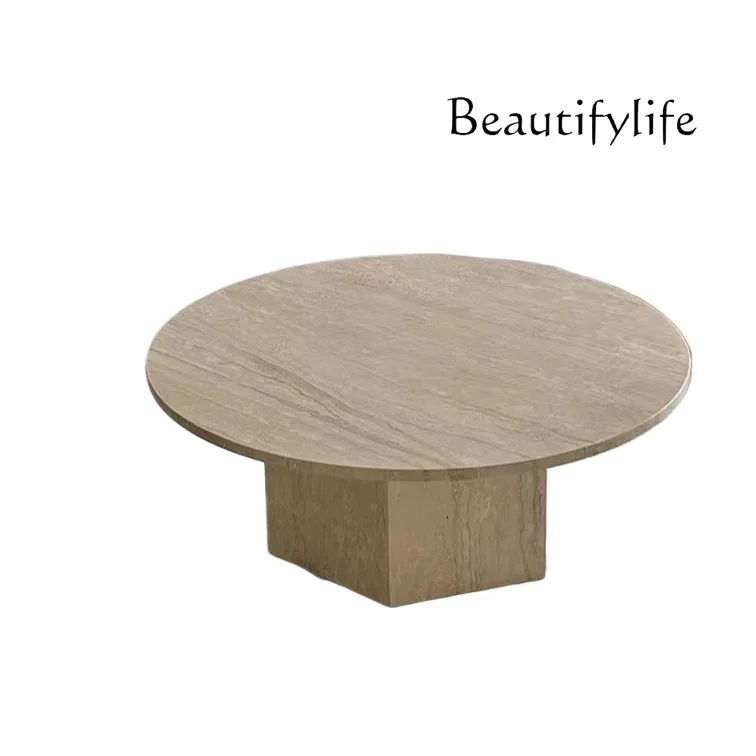 

Cream style natural travertine coffee table, Nordic marble wabi sabi French round coffee table