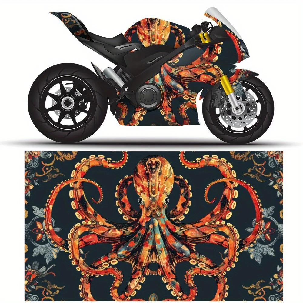 

Fantasy Octopus Art PVC Motorcycle Vinyl Wrap, Self-Adhesive Waterproof Sticker, Anti-Scratch Decorative Film for Bike Body, DIY