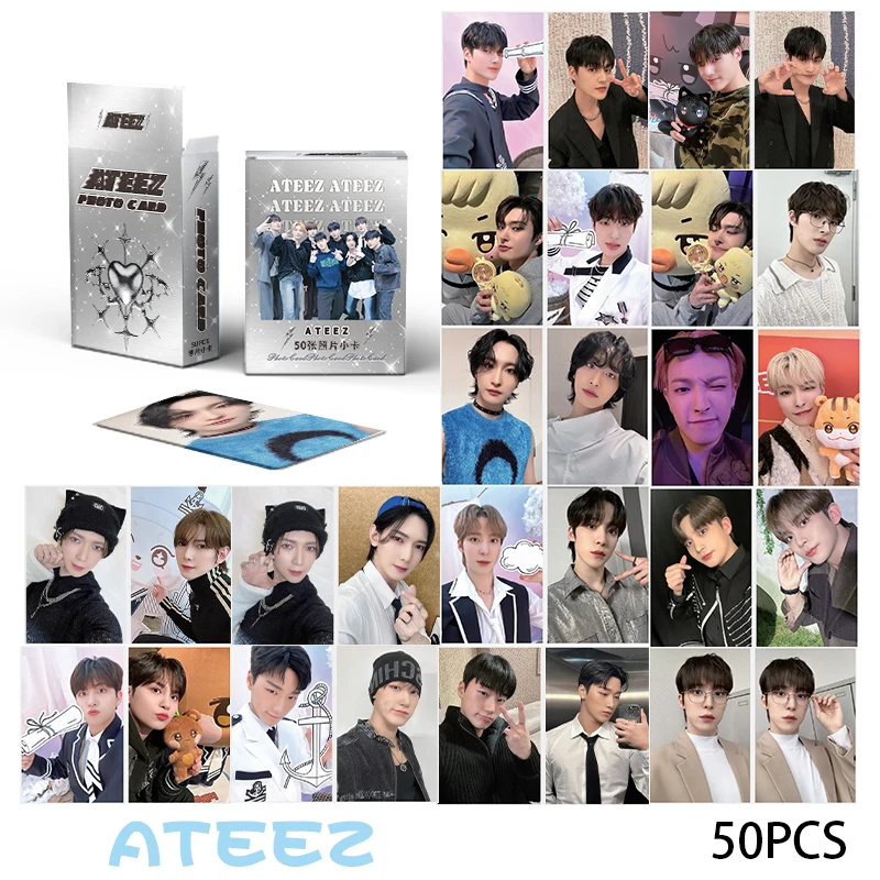 50pcs KPOP New Album ATEEZ Laser Card Holographic Photo Card LOMO Card Seonghwa Yunho Girl Gift Collection Beautiful Photo Card