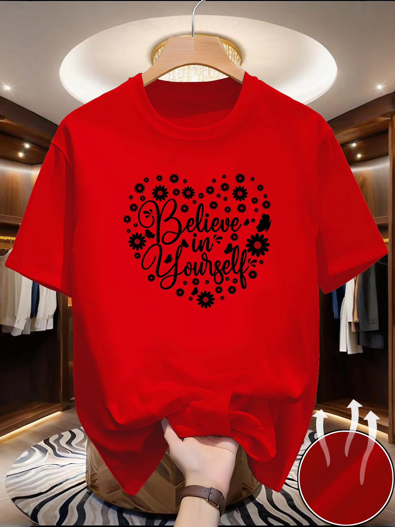 

Letter-shaped flower short-sleeved ins print fashionable bestseller round-neck t-shirt for casual, sporty and outdoor wear