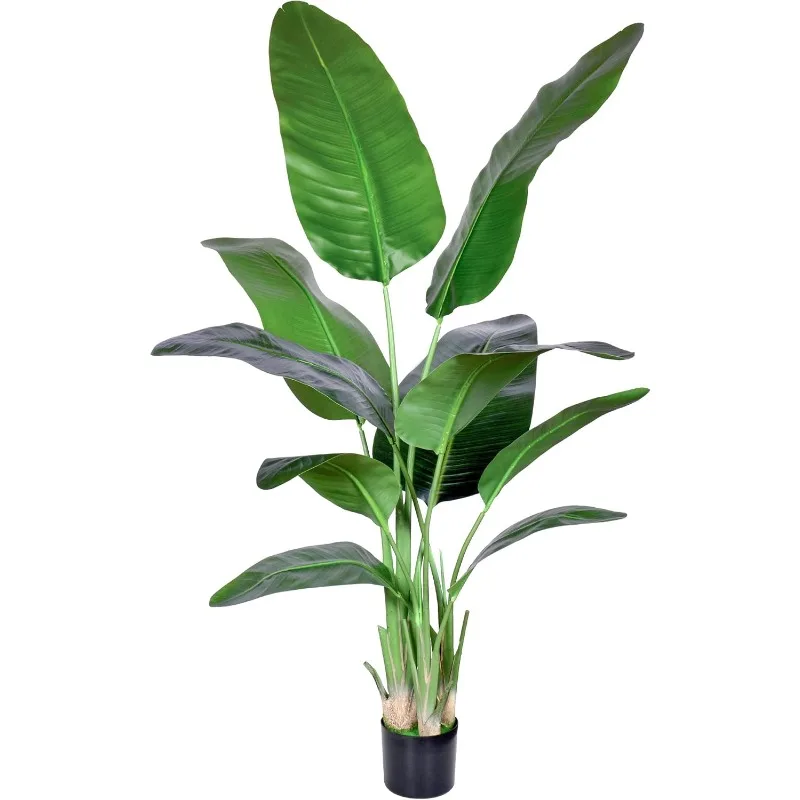 Artificial Bird of Paradise Plant,Faux Palm Tree Potted Plant with Real Touch Leaves,Fake Trees for Home Living Room Office