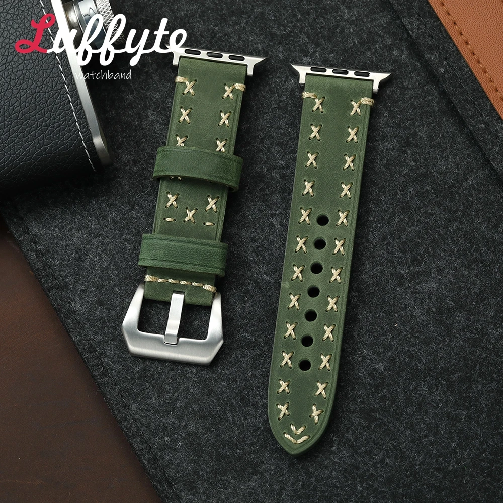 

Handmade Crazy Horse Leather Watchband Belt for Apple Watch 1-10 SE Ultra Strap for Iwatch 49/46/45/44/42/41/40/38mm Wrist Band