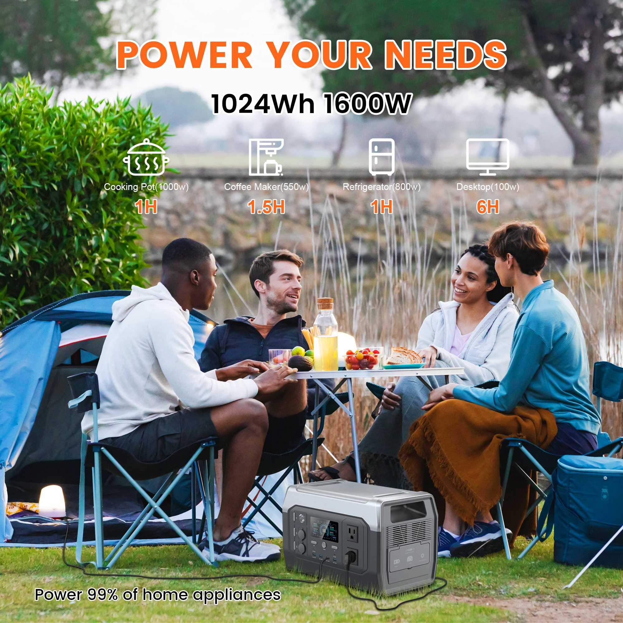 Ctolity 1024WH Portable Generator Power Station 220V/110V For Home 1800W/1600W LifePo4 Battery Camping Travel Emergency Backup