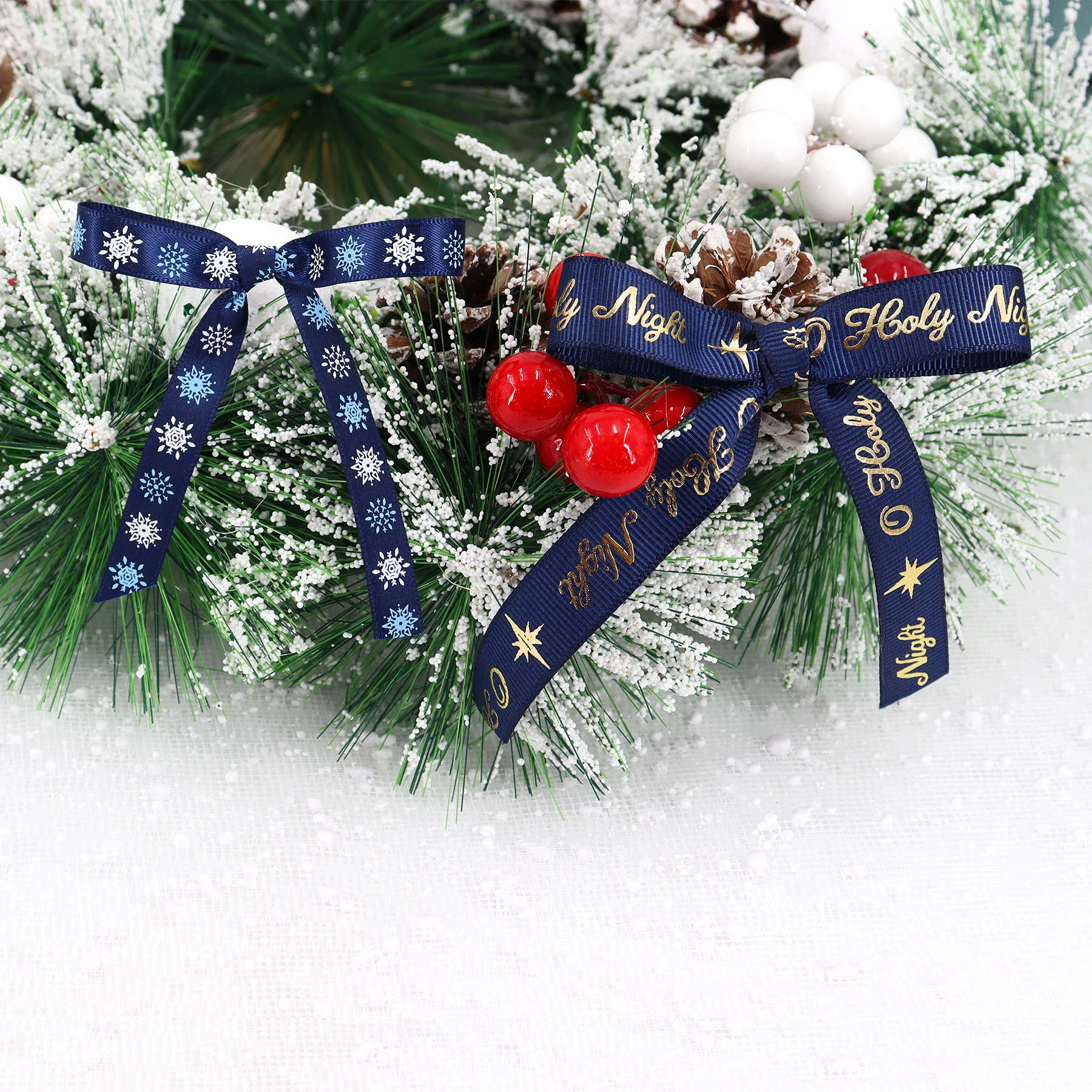 Navy Blue Christmas Ribbon,Holiday Printed Grosgrain Satin Ribbon, Christmas Ribbon Bows for Wreaths,Gift Wrapping,Sewing