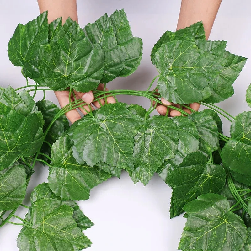 210cm Green Begonia Grape Leaves Fake Plant Rattan Home Wall Decoration Plastic Simulation Rattan Party Garden Decor Supplies