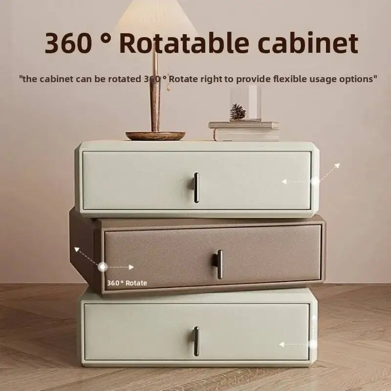 Bedside three Creative table pumping cabinet rotating bedroom Simple modern bedside table light luxury high-end Furniture