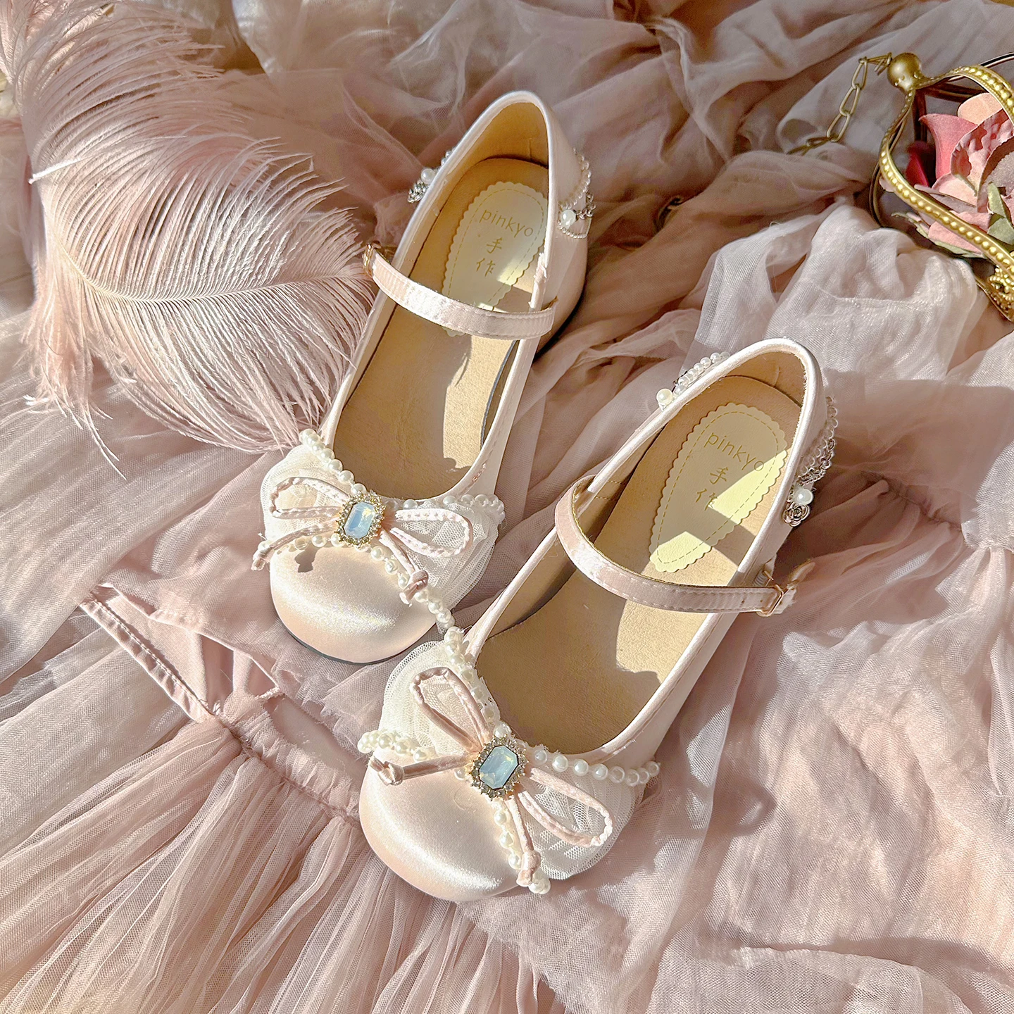 

Pinkyo Original French Mary Jane Shoes Lolita Sweet Fairy Bow Shallow Single Shoes Round Head High Heels