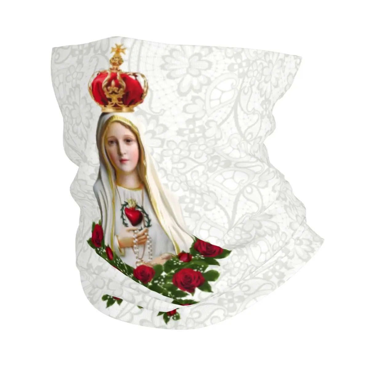 Custom Our Lady Of Fatima Virgin Mary Bandana Winter Neck Warmer Windproof Wrap Face Scarf for Catholic Gaiter Headband