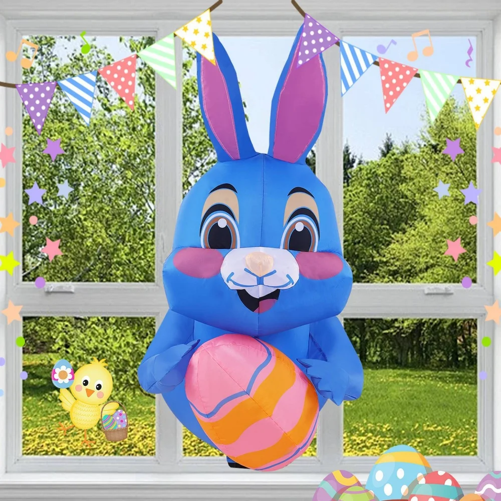 3.3FT Easter Inflatable Decoration Climb Window Easter Rabbit Holding Eggs Blow Up Toys Garden Party Outdoor Indoor Easter Decor