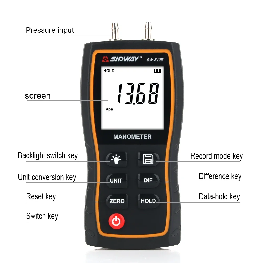 SNDWAY Pressure Gauge Hand-held Air Pressure Gauges Negative Vacuum Digital manometer