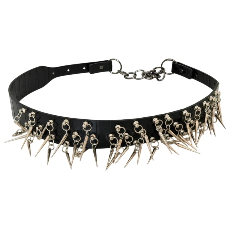 dangling-spiked-ornament-punk-belt-with-black-pu-body-electroplated-metallic-rings-and-chain-detail-and-hook-closure-for-y08e