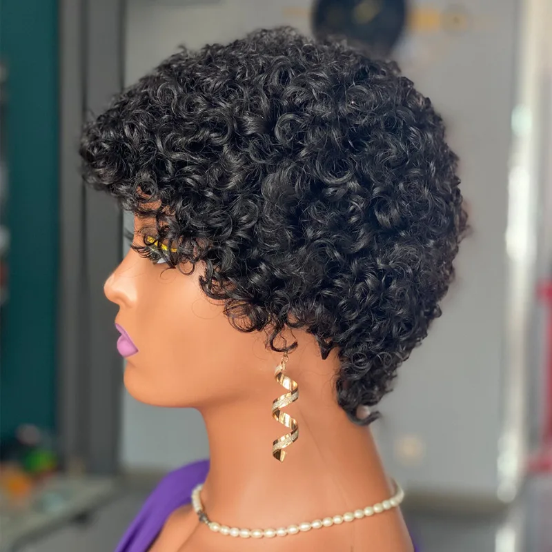 200% Density Short Curly Human Hair Wigs Real Human Hair, Machine - Made Woolly Curls for A Charming and Voluminous Look