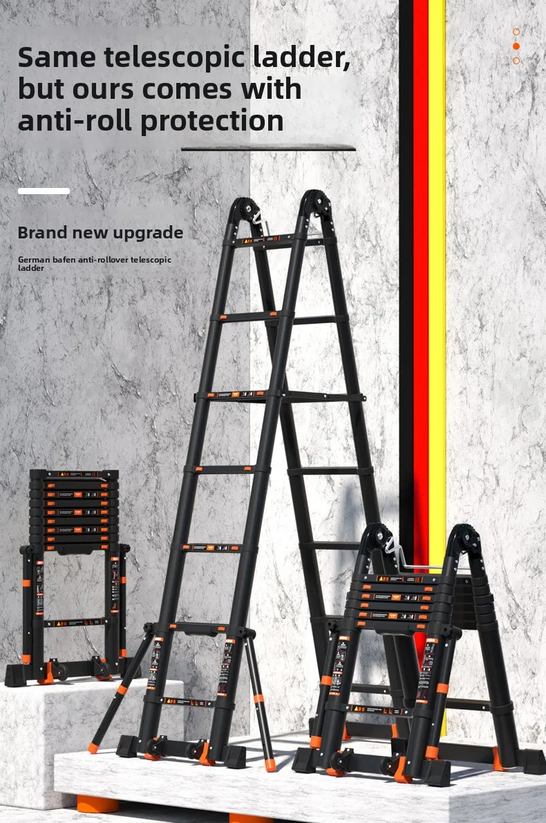 multifunctional project lifting herringbone ladder portable aluminum alloy thickened folding telescopic ladder