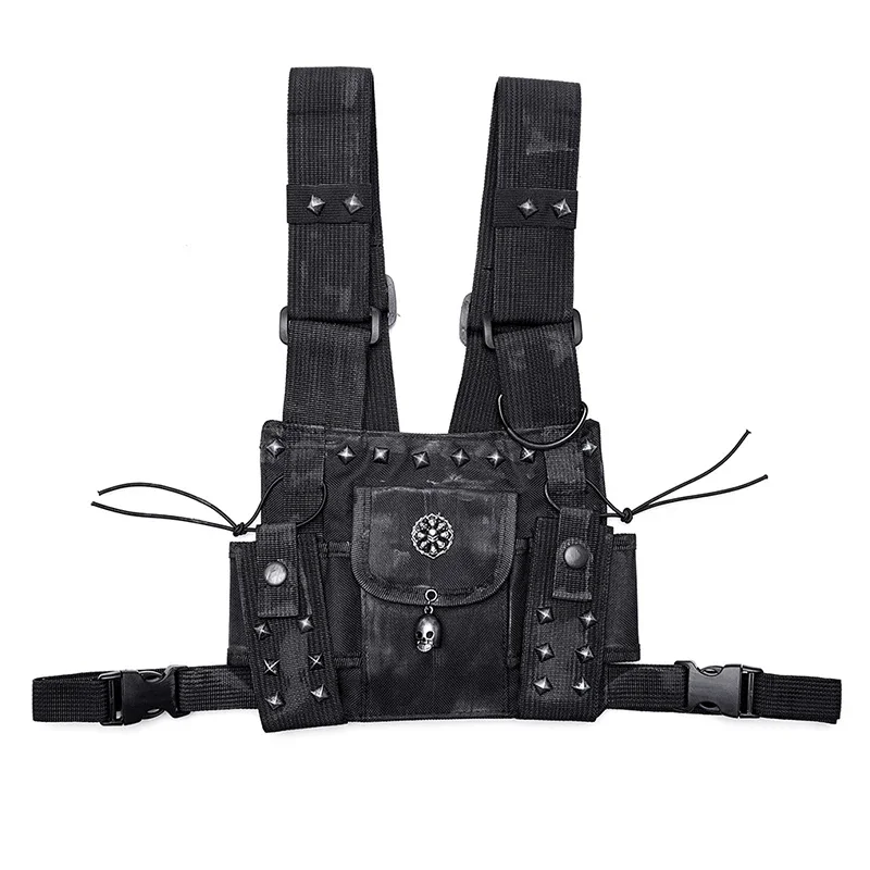 PUNK RAVE Women\'s The Post-apocalyptic Style Strap Bag Hard Nylon Fabric Steampunk Personality Black Small Waist  Accessory