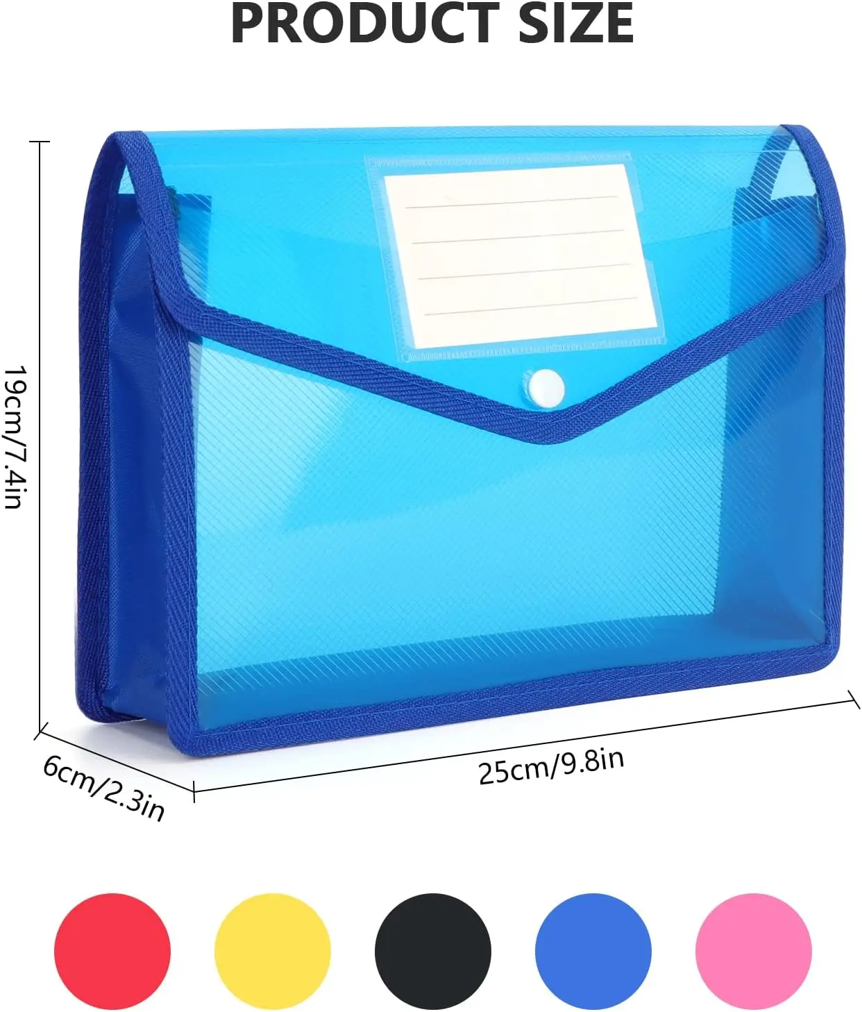 A5 Plastic  Waterproof File Folders, A5 Envelope Expanding File Wallet Document Organizer with Snap Closure & Label Pocket