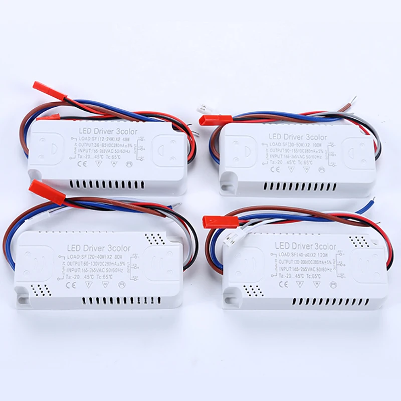 3Colors LED Driver 12-24W/20-40W/30-50W/40-60W For LED Strip Power Input AC165-265V 220mA Unit Lighting  Transformers