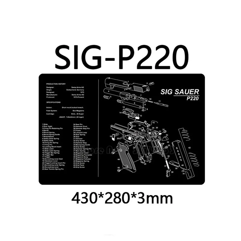 Hunting Gun Cleaning Rubber Mat Non-Slip Clean Mat with Parts Diagram Instructies Mat for Glock 1911 SW-MP Beretta 92 P226 XD