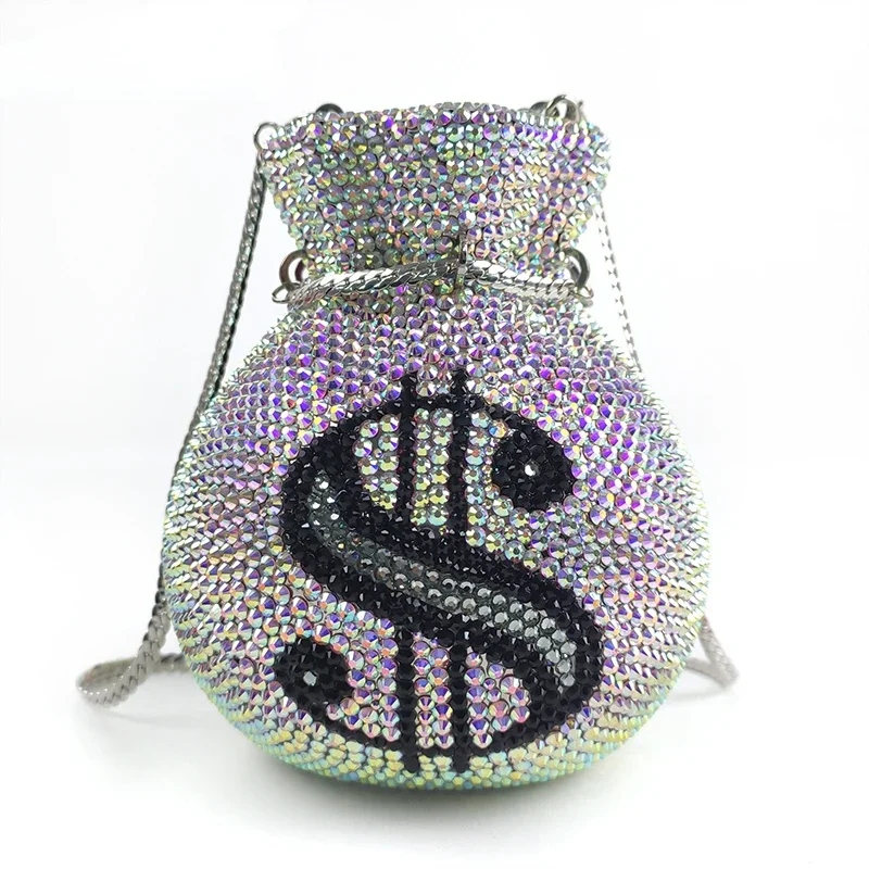 Dollar Sign Shine Rhinestone Handbags Bling Diamond Chain Bags Women Handbags Ladies Party Money Purse Luxury Clutch Bag